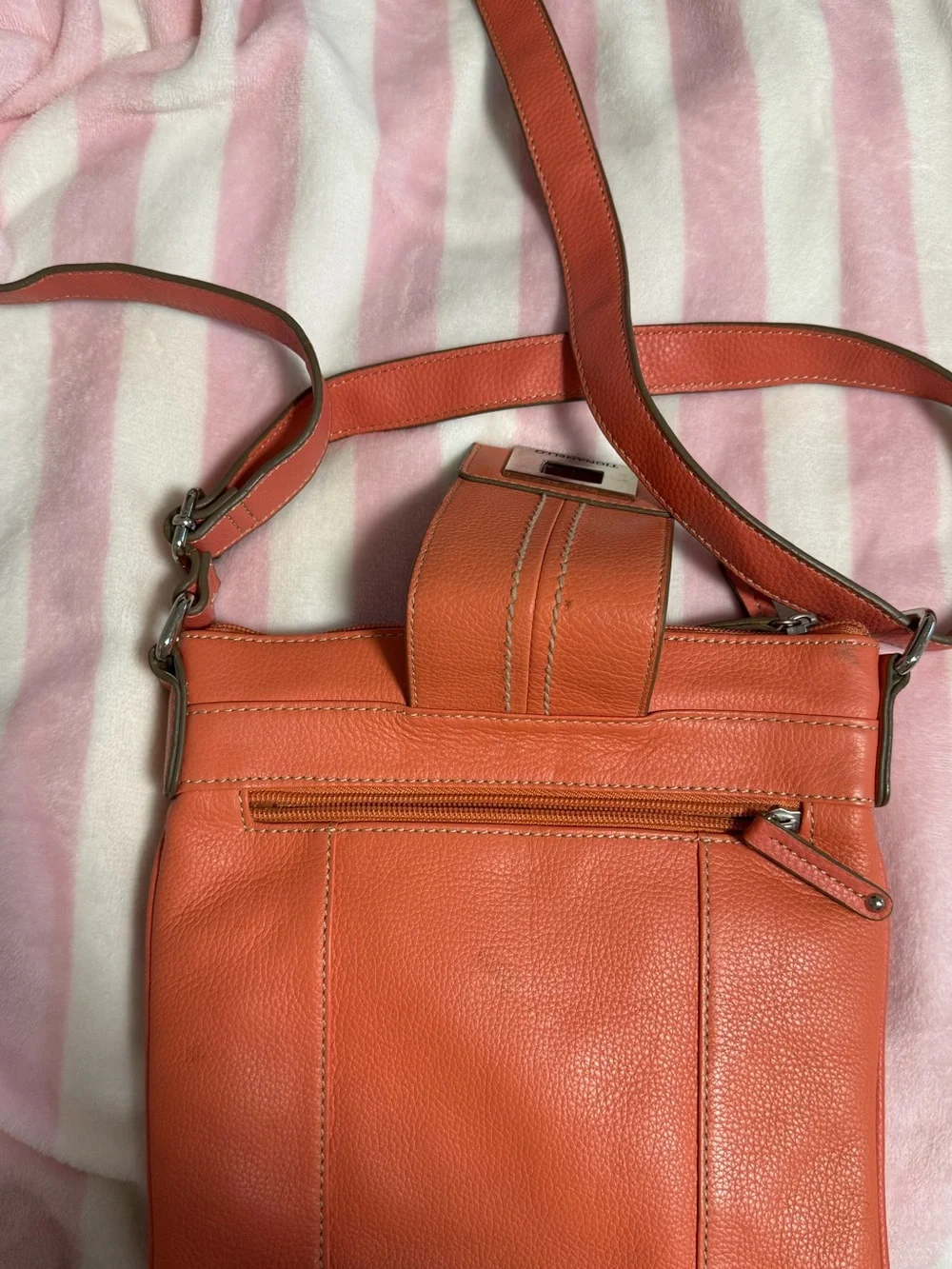 Tignanello Coral Leather Crossbody with Silver Tone Hardware